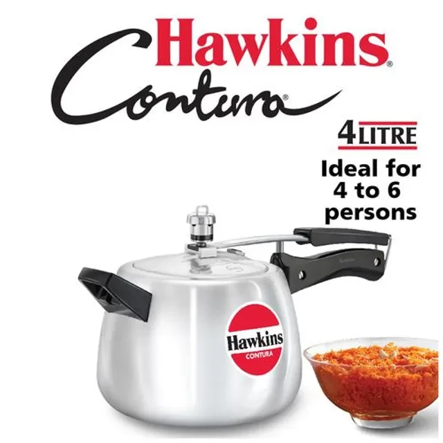 Hawkins Contura Aluminium Inner Lid Pressure Cooker - With Handle, Silver, HC40, 4 l-2.webp